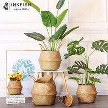 墨斗鱼 海草编织筐盆栽花盆1号 种植大型盆栽绿植落地花盆藤编筐草编竹编装饰花篮家杂物脏衣收纳篮2757