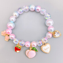 儿童珍珠手链公主小女孩宝宝可爱小动物手镯装饰串珠配饰装饰品女 15#粉色桃子