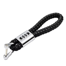 艾奥 适配于奥迪品牌钥匙扣Q5钥匙扣a6La8 Q3Q7 a4lA1A3真皮编绳汽车钥匙链 黑色