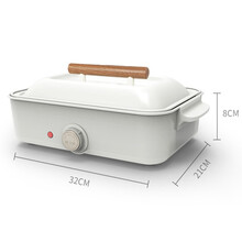 蔡大厨多用途锅无烟电煎锅烧烤涮电炒锅家用多功能电蒸煮小火锅料理电热锅不粘分离铁板烧分体式烤肉盘 象牙白(三盘+深锅)