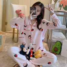 夏季双层纯棉绉布纱布家居服孕妇睡衣开衫月子服可外出哺乳套装 艾宝 A1005粉色翻领色小丸子 L码