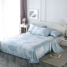 优蒙家纺 双人加大床单竹纤维软凉席三件套床上用品 叶语缤纷 蓝 1.5-1.8米床用230*250cm