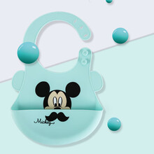 迪士尼Disney围兜围嘴宝宝吃饭硅胶围嘴小孩防水儿童饭兜超软防水防脏神器口水兜 胡子蓝