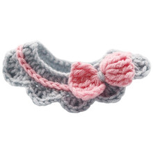 咪贝萌 宠物配饰猫咪狗狗编织猫可爱围脖针织围巾脖子装饰品柯基围兜 灰色+粉色蝴蝶结 S