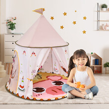 儿童帐篷小孩印第安帐篷游戏屋室内玩具屋女孩公主屋幼儿园城堡帐篷房宝宝小房子 带底布印第安小马+松鼠地垫