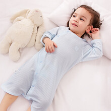 妙贝亲婴儿睡袍夏季薄款防踢长袖男女儿童睡裙纯棉空调宝宝睡衣 浅蓝色 100