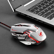 烽火狼 有线电竞办公静音鼠标usb游戏专用宏cf机械lol电脑家用商务网吧台式适用于戴尔男女生笔记本 六代牧马人鼠标银色