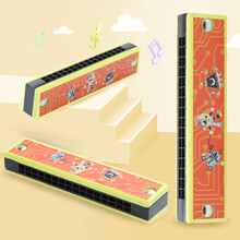 New Classic Toys儿童口琴音乐玩具男孩女孩初学口风琴木质宝宝音乐启蒙早教乐器玩具礼物 橙色机器人-16孔木质