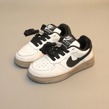 男童鞋小白鞋牛皮休闲鞋秋冬季加绒宝宝棉鞋轻便女童运动鞋AJ板鞋 黑色 32