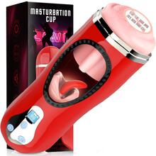 虞姬 夜战杯舌舔双震电动飞机杯全自动夹吸吮吸智能加温发音互动男用自慰器男性高潮情趣成人性用品 红色【舌舔双震大屏智能加温发音12频强震】