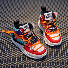 儿童版aj童鞋2020秋冬新款女童运动鞋加绒二棉鞋男童鞋子高帮鞋潮 红色 倒钩....棉鞋 26码/内长16.5CM