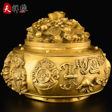 天祥缘 铜聚宝盆摆件招财纯铜五路财神聚宝盆家居开业礼品装饰品摆设大号 10号五路财神聚宝盆 新款