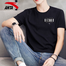 安踏（ANTA）短袖T恤运动男装年夏季款休闲服圆领健身薄款上衣运动服 基础黑7171 XL(180/96A)