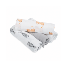 adenanais essentials婴儿抱被新生儿包被襁褓包巾宝宝防惊跳睡袋美国纱布巾浴巾4只装 野兽萌宝