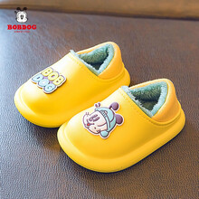 巴布豆童鞋儿童棉鞋软底防滑冬季儿童居家棉拖鞋 黄色 160码内长15.5cm