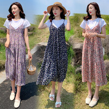 孕妇装夏装时尚潮妈短袖孕妇套装春夏季中长款外穿孕妇裙夏天大码孕妈装宽松舒适孕妇连衣裙子新款哺乳衣外出 紫色 常规款 XXL