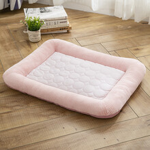 蔚盛 狗窝猫窝夏季狗垫子泰迪宠物保暖睡垫狗狗用品大中小型犬猫狗床四季通用 条纹冰丝-粉 L-大型72*56CM
