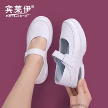 宾莱伊（BINLAIYI）护士鞋女夏季厚底气垫软底不累脚轻便工作鞋新款防滑平底柔软舒适 经典白色 34