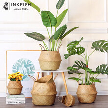 墨斗鱼 海草编织篮筐花盆5号 大型绿植装饰花盆园艺花盆盆栽天堂鸟散尾葵龟背竹文艺海草编织花篮收纳篮2719