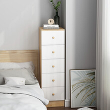 赛杉 卧室五斗柜家用缝隙柜子简约现代储物柜多功能五斗橱抽屉式收纳柜 30x36x89cm五抽屉（赛杉木+白色）