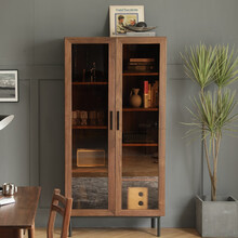 木应 北美FAS级黑胡桃木书柜组合北欧全实木玻璃门铁艺边柜现代简约书架置物架日式原木酒柜电视柜边柜 黑胡桃木无辅料 玻璃书柜90*42*180