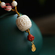 猛犸象牙吊坠项链猛犸牙雕回纹珠吊坠挂件毛衣链女款文玩饰品配饰复古民族风项链手工编织项链