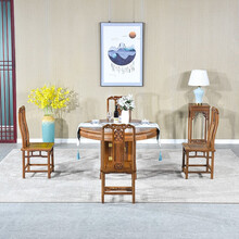 寻古红木家具非洲鸡翅木（学名：非洲崖豆木）实木圆餐桌椅组合中式仿古歺桌歺椅小圆桌家用圆形饭桌O 五件套：117圆餐桌+镂空靠背椅*4