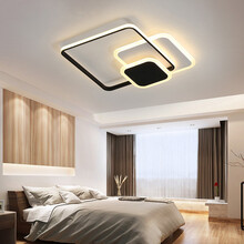 超市	灯灵卧室吸顶灯简约现代大气后北欧LED灯北欧客厅书房灯创意房间餐厅灯具网红酒店灯饰 黑色方形52cm 三色变光53W