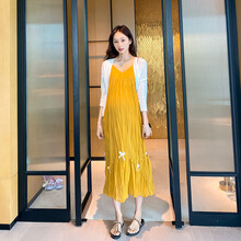 欣柏纶 孕妇装夏装连衣裙时尚套装潮辣妈2020夏款洋气长款过膝雪纺吊带裙子外出孕妈装 两件套 M