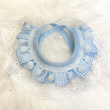 优乐奇猫咪狗狗口水巾小清新公主风布偶蓝白英短泰迪柯基蕾丝边围脖饰品 蓝色 点点 L-大型