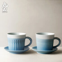 九土日式陶瓷简约咖啡杯碟套装手工制拉花杯田园风下午茶单杯情侣对杯马克杯 一对更划算