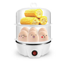 双层煮蛋器 蒸蛋机 自动断电 家用MI小型1人 不锈钢发热盘 平盖白色双层+量杯