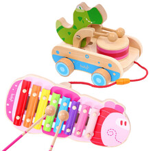 儿童玩具手拉车 儿童学步拖拉车玩具宝宝幼儿婴儿1一2两-二3三周岁手拉线牵引MYFS 鳄鱼鼓车+毛毛虫手敲琴粉色 (盒装)