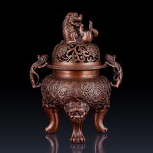 铜 細工 狮子头十二支熏炉 三足香炉茶道香炉 装饰品 工艺品 置物 老