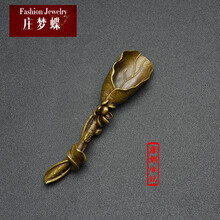 庄梦蝶 手工艺品民俗古玩杂件中式古典茶道茶具茶叶铲荷花莲叶茶勺古铜器