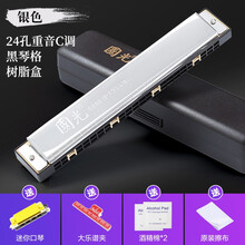 国光重音C调口琴 专业演奏级初学者中老年人成人学生儿童复音入门吹奏乐器 24孔重音C调 银色+送好礼