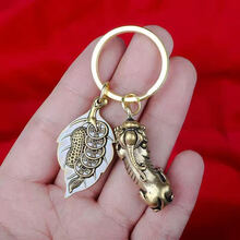 车钥匙挂件男女通用创意  纯黄铜一叶生财钥匙扣复古创意汽车钥匙链挂件饰品小礼物 一叶生财+貔貅(财到)