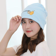 月子帽秋冬 坐月子帽春秋季新款孕妇产妇帽子头巾发带冬薄款产后用品夏天时尚 蓝色柠檬 多功能