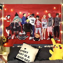 睿爸 抖音动漫直播卧室房间背景布挂布床头墙壁墙潮牌宿舍装饰 红色海贼潮牌大 高150cm*横200cm 安装包+6米灯USB