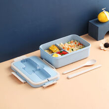 小麦秸秆保温饭盒学生三格日式便当盒女手提微波炉保鲜上班族餐盒 北欧蓝(三格1000ml) 送（小麦）筷勺