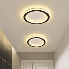 轩皇照明 LED过道灯走廊灯入户门厅玄关灯个性现代简约阳台灯衣帽间吸顶灯 直径20cm黑色圆形明装 三色变光