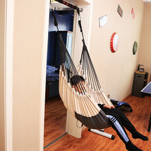 儿童秋千室内户外庭院房间卧室吊椅阳台摇篮床家用门框布袋荡秋千 单杠一体【撞色哑白】连接带+安全扣+绑绳+单杠