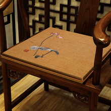 巢品 中式红木餐椅坐垫沙发垫防滑圈椅坐垫官帽太师椅中国风刺绣花实木椅子垫茶椅垫屁垫坐垫  生如夏花 棉麻咖啡 50*44cm(含3cm海绵)