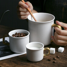 瓷彩美（CECEME）欧式磨砂创意马克杯 咖啡杯配底座套装简约陶瓷水杯早餐杯子 A款白色咖啡杯-420ml