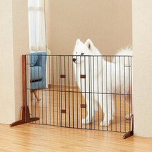 尚昊佳-隆贝得 进口实木可拉伸宠物栅栏门栏泰迪贵宾比熊 基础版M型 (长(70.5-121)*高60cm 胡桃色
