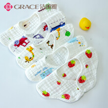 洁丽雅婴儿围嘴加厚8层棉纱宝宝围兜360度旋转口水兜圆形花瓣儿童口水巾幼儿园小孩U型饭兜 W0741 3条装随机款8层棉纱29*26/28g