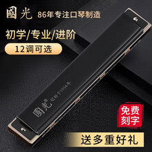 上海国光口琴专业演奏级24孔复音12调ABCDEFG初学者学生成人口琴 黑色复音A调
