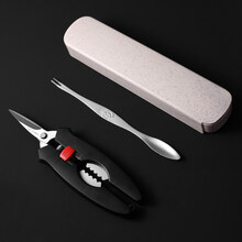 许索 蟹八件 吃蟹工具 带收纳盒不锈钢蟹钳蟹夹蟹针吃大闸蟹螃蟹工具 剪刀型(吃蟹带盒)