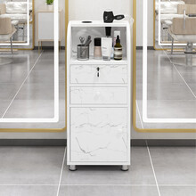 简约理发店组装工具柜美发工具车发廊柜子美容推车抽屉式镜台柜子美发床恢弘 大理石工具柜 86x35x30cm  官方标配
