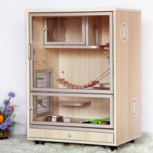 筱宠H8龙猫专用柜笼子实木生态板木窝别墅家用活物宠物豪华冰窝空调房子 80高40深60宽透明门(801)不锈钢底板